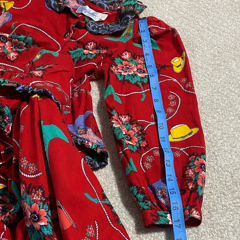 Vintage Vibrant Red Floral Kids Dress - Picture 16 of 16